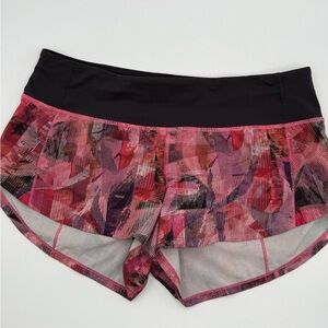 lululemon Black and Pink Patterned Athletic Speed up low rise shorts